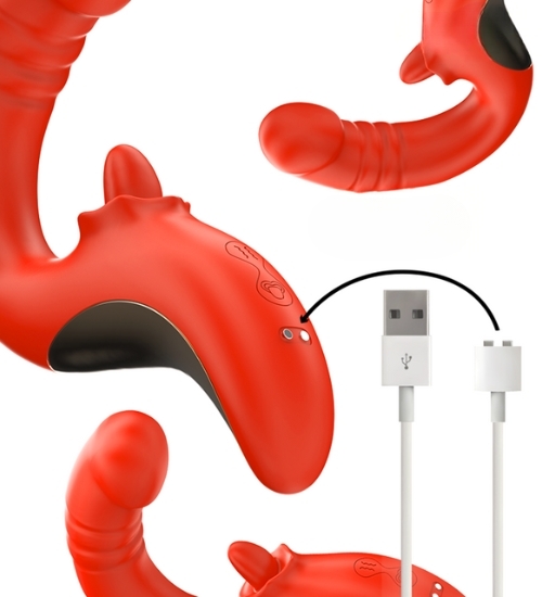 Červený vibrátor s pohyblivým jazykem