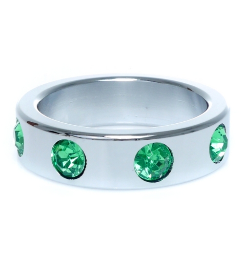 Kovový prsten se zelenými diamanty