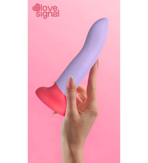 Pružné fialové dildo s červenou přísavkou