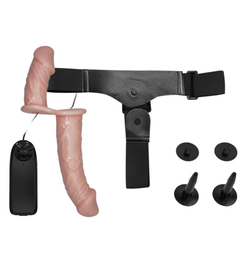 Dvojitý penis s páskem a vibracemi