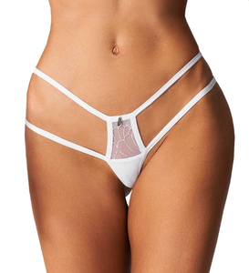 Bílá tanga s vyšívanou krajkou