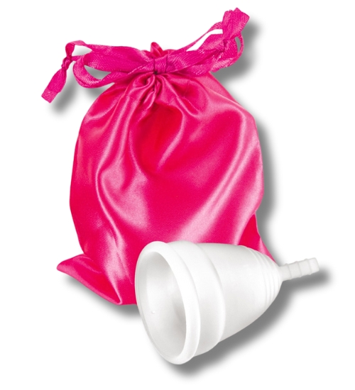 Bílý menstruační kalíšek velikosti S s pouzdrem