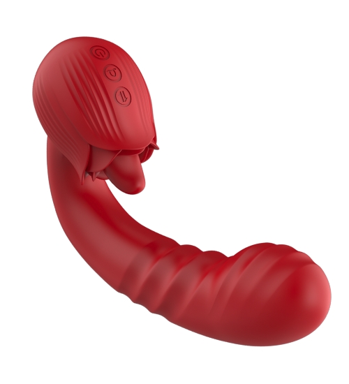 Červený vibrátor na bod G s jazýčkem