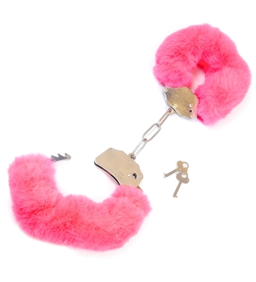 Pouta s huňatou růžovou kožešinou