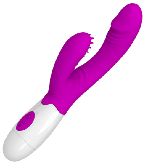 Růžový vibrátor s pohyblivou záložkou