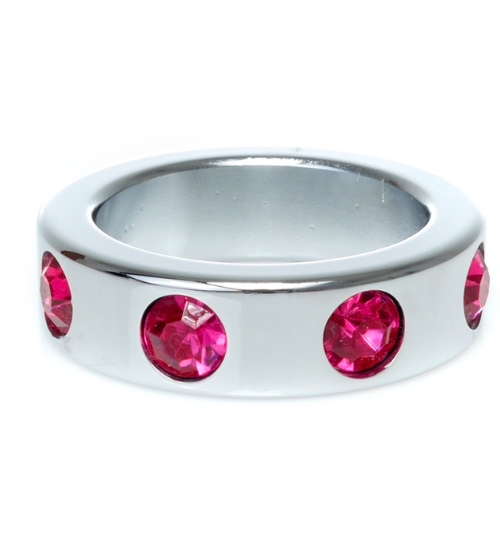 Velký kovový prsten s růžovými diamanty