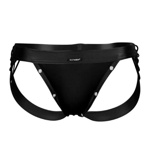 Černé pánské jockstrap slipy s ozdobnými pásky