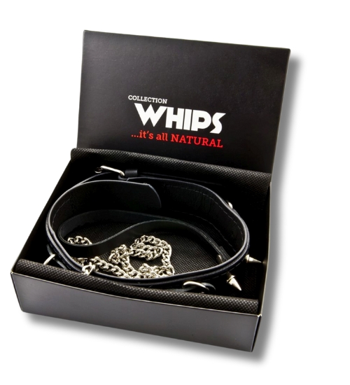 Pánský obojek s nýty a kovovou šňůrkou na krk