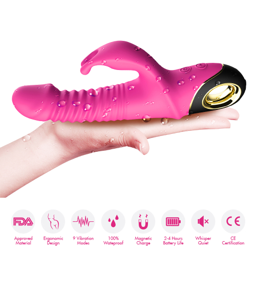 Růžový vibrátor se zajíčkem - žebrovaný