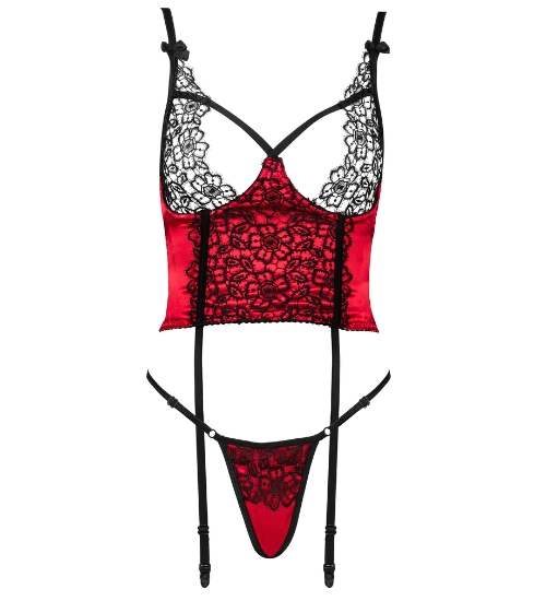 Červený korzet Olena s vyšívanými květy