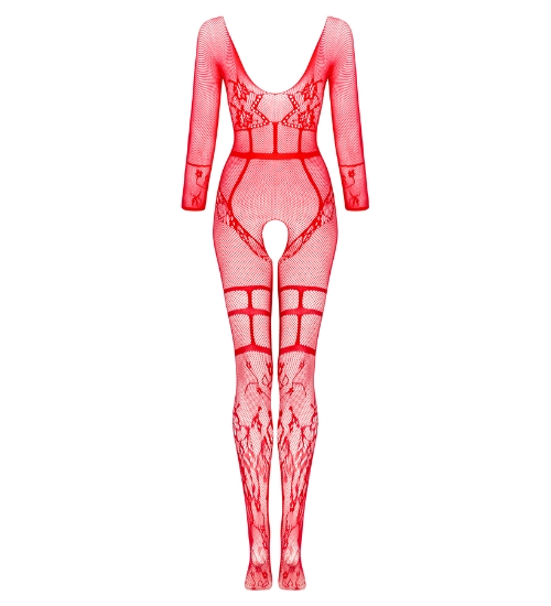 Červené bodystocking s dlouhým rukávem