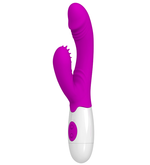 Růžový vibrátor s pohyblivou záložkou