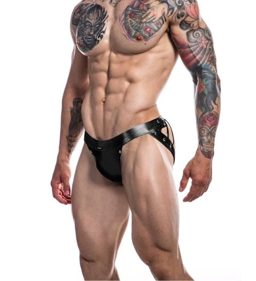 Černé pánské jockstrap slipy s ozdobnými pásky