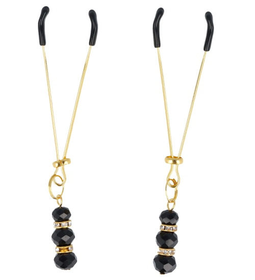 Svorky na bradavky černé korálky