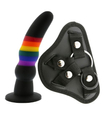 Černý strap-on s duhovými proužky a nastavitelným postrojem