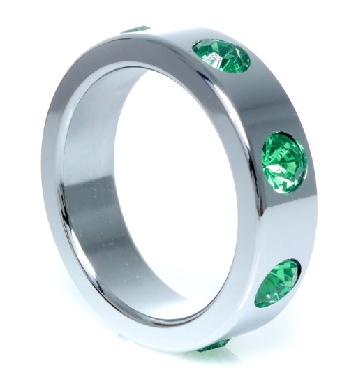 Kovový prsten se zelenými diamanty