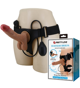 Realistické dildo s funkcí vibrací a výstřiku + pás