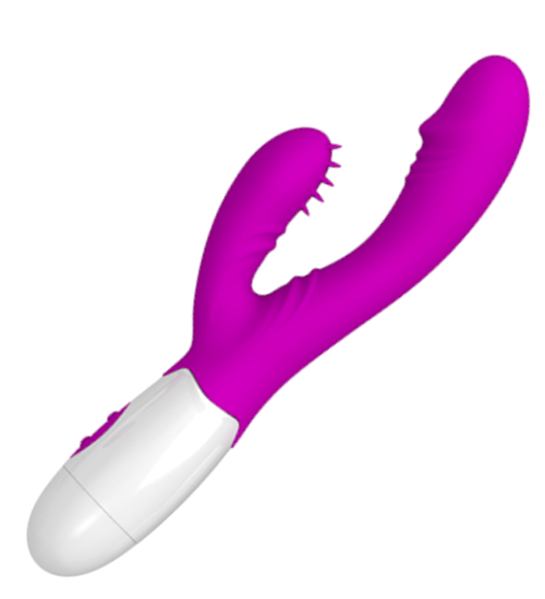 Růžový vibrátor s pohyblivou záložkou