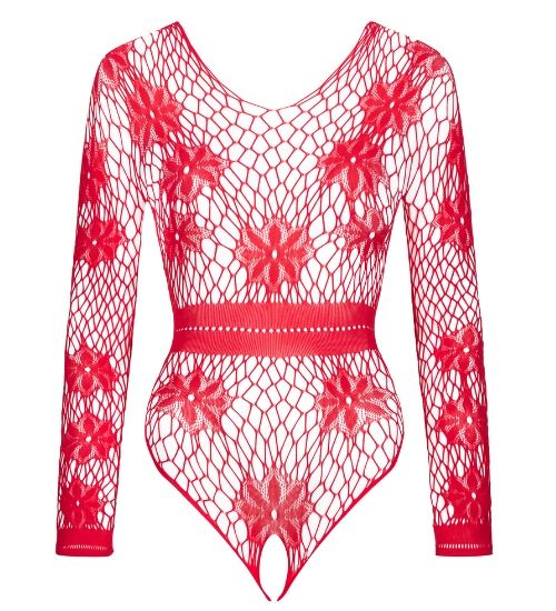 Červené síťované body s dlouhými rukávy Regina