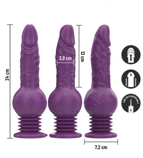 Fialový vibrátor s pohybem nahoru a dolů