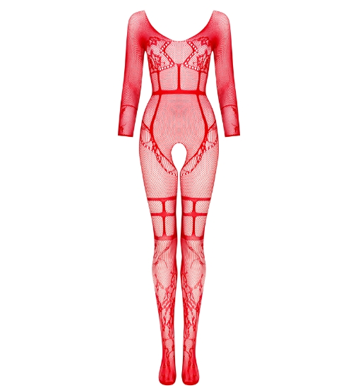 Červené bodystocking s dlouhým rukávem