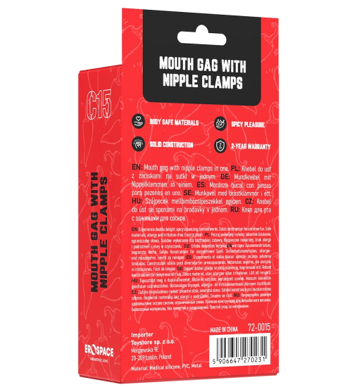 Roubík do úst se svorkami na bradavky