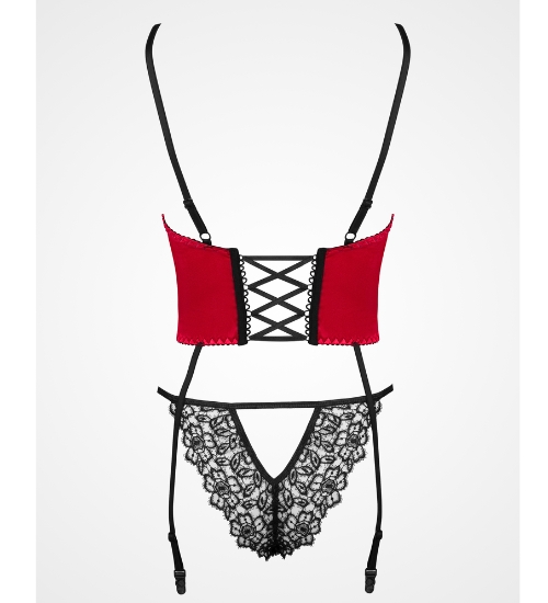 Červený korzet Olena s vyšívanými květy