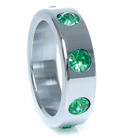 Kovový prsten se zelenými diamanty