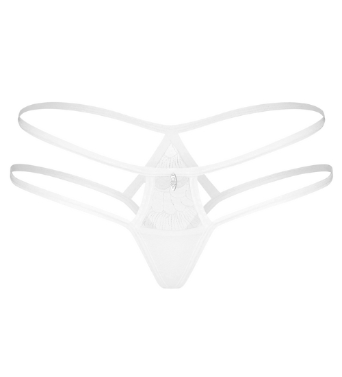 Bílá tanga s vyšívanou krajkou