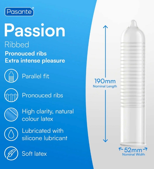 Vroubkované kondomy Pasante Passion 3 ks