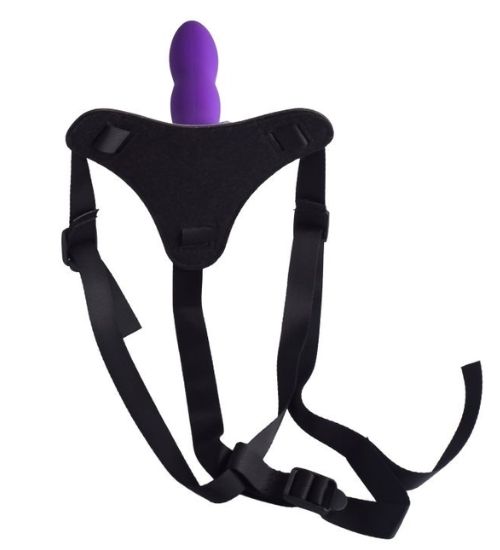 Fialový silikonový strap-on pro ženy