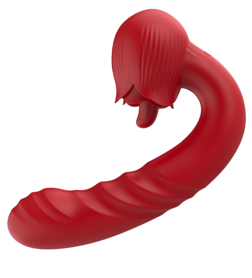 Červený vibrátor na bod G s jazýčkem
