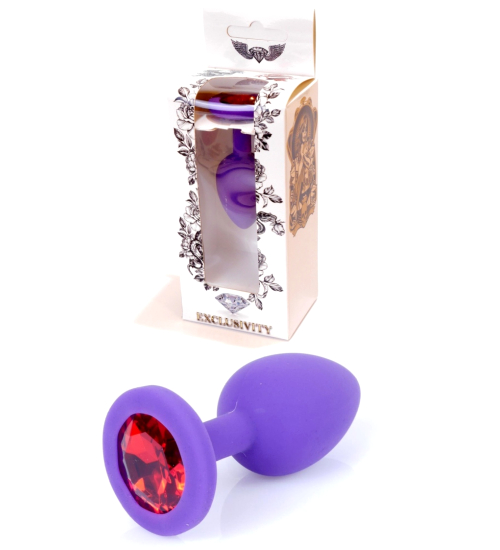 Fialová silikonová zátka s červeným krystalem