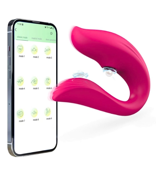 Přenosný růžový vibrátor ovládaný aplikací