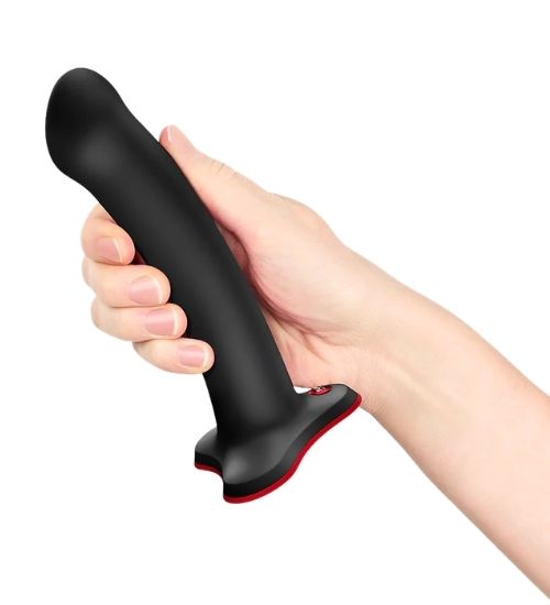 Silikonové černé dildo s červenou přísavkou