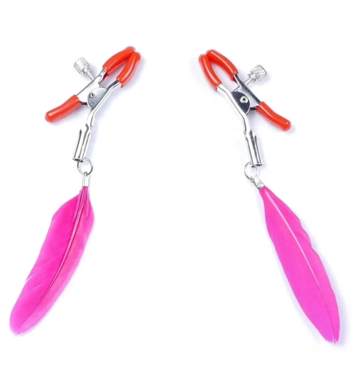 Spony s růžovým peřím na bradavky