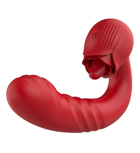 Červený vibrátor na bod G s jazýčkem