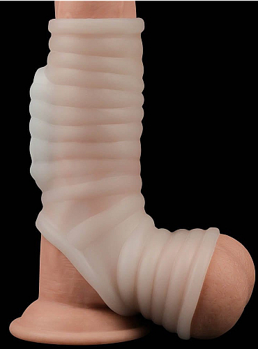 Žebrovaný návlek na penis a varlata