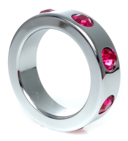 Velký kovový prsten s růžovými diamanty
