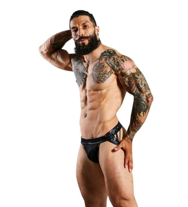 Černé pánské jockstrap slipy s ozdobnými pásky