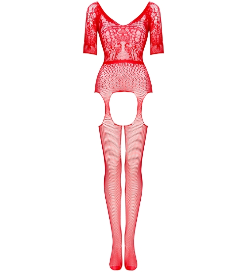 Červené bodystocking s hlubokým výstřihem