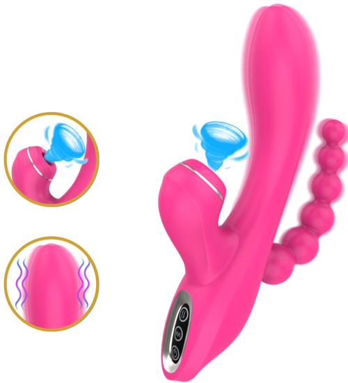 Multifunkční růžový vibrátor s análními korálky