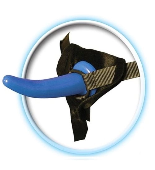 Strap-on pro ženy s modrým dildem a 3 kroužky