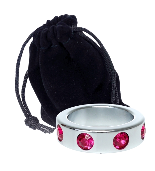 Velký kovový prsten s růžovými diamanty