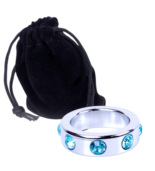 Kovový střední prsten s modrými diamanty