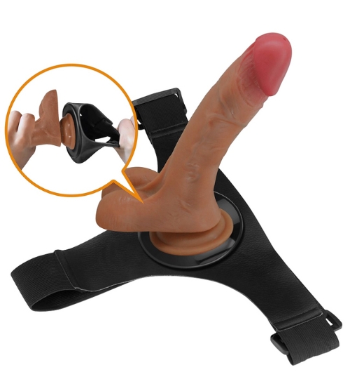 Realistické dildo s funkcí vibrací a výstřiku + pás