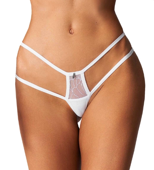 Bílá tanga s vyšívanou krajkou