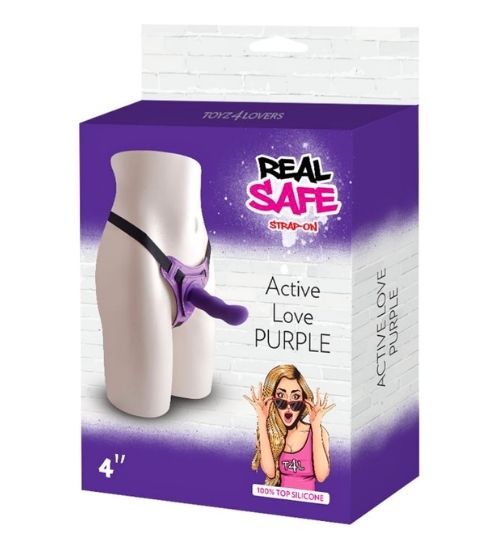 Fialový silikonový strap-on pro ženy