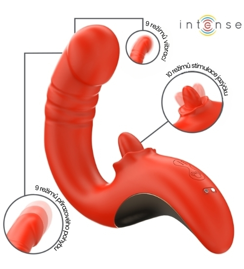 Červený vibrátor s pohyblivým jazykem