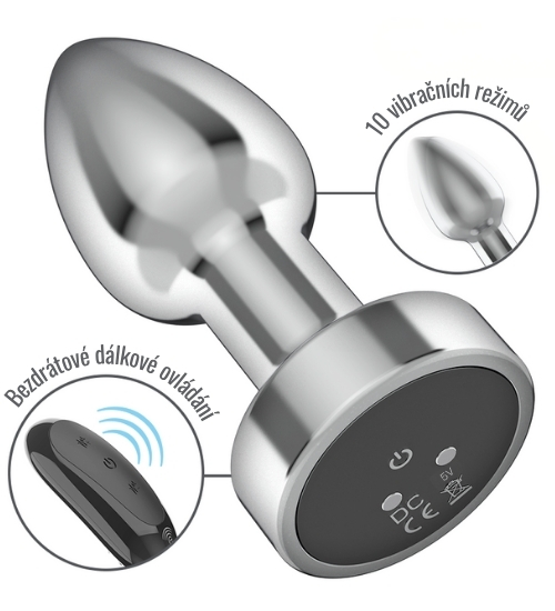 Metalová anální zátka s bezdrátovým ovladačem